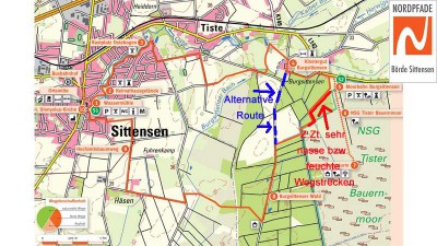Alternative Route: Ein Abschnitt des NORDPFADES Börde Sittensen ist zur Zeit sehr feucht © TouROW