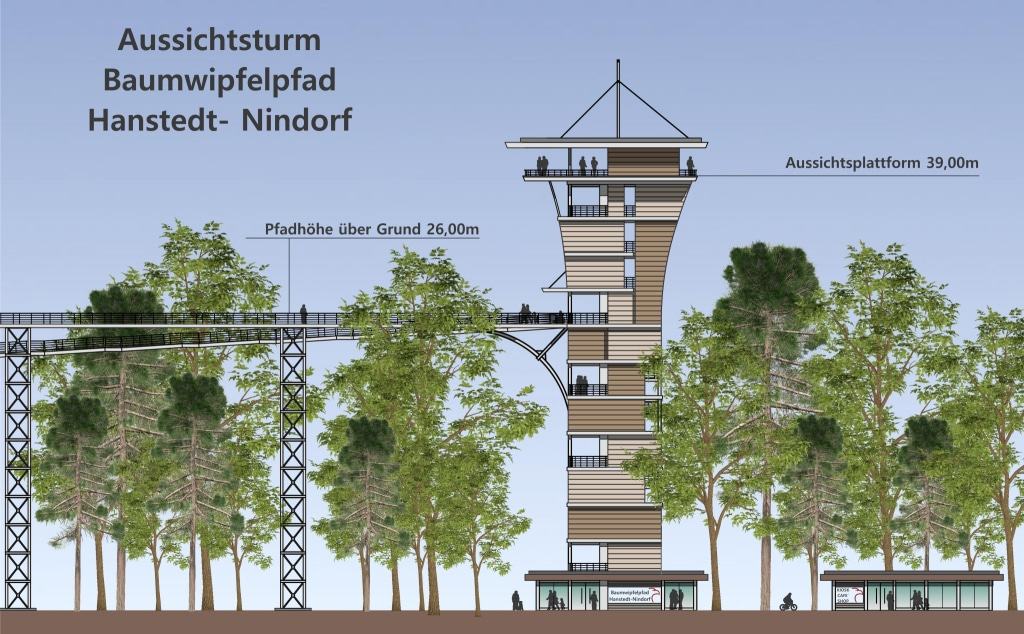 Illustration des Aussichtsturmes für den Baumwipfelpfad Hanstedt-Nindorf Illustration: Weitblick Projektrealsierung