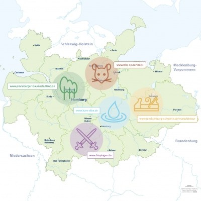 Übersichtskarte - Die fünf Landschaften zum Hören &copy; Metropolregion Hamburg