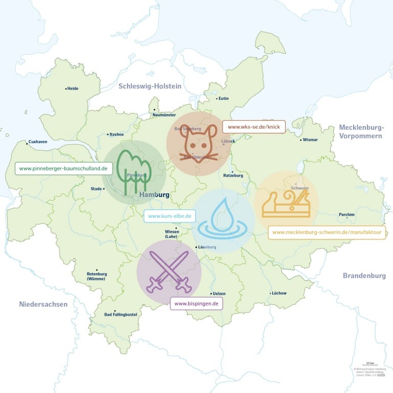 Übersichtskarte - Die fünf Landschaften zum Hören &copy; Metropolregion Hamburg