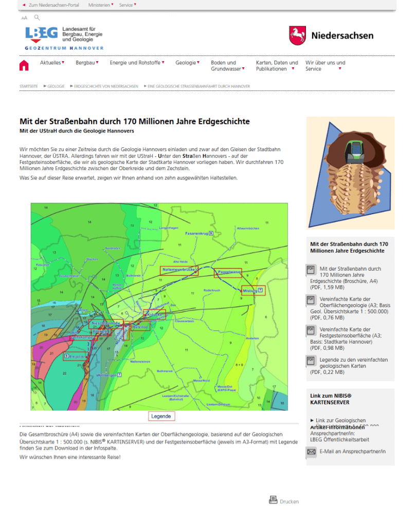 Screenshot LBEG " Mit der Straßenbahn durch 170 Millionen Jahre Erdgeschichte"