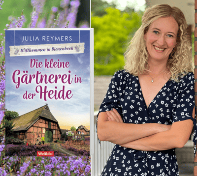 Autorin Julia Reymers und ihr neuer Roman "Die kleine Gärtnerei in der Heide" aus der Reihe "Willkommen in Bienenbeek"