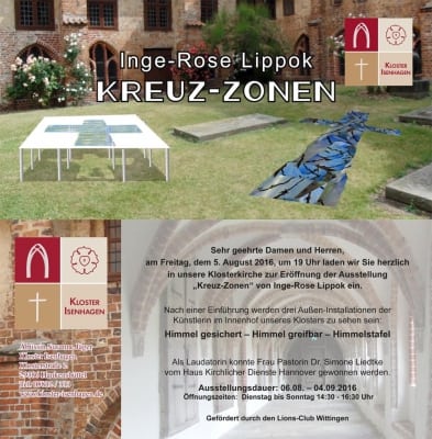 Einladungskarte zur Ausstellung Kreuz-Zonen im Kloster Isenhagen 2016