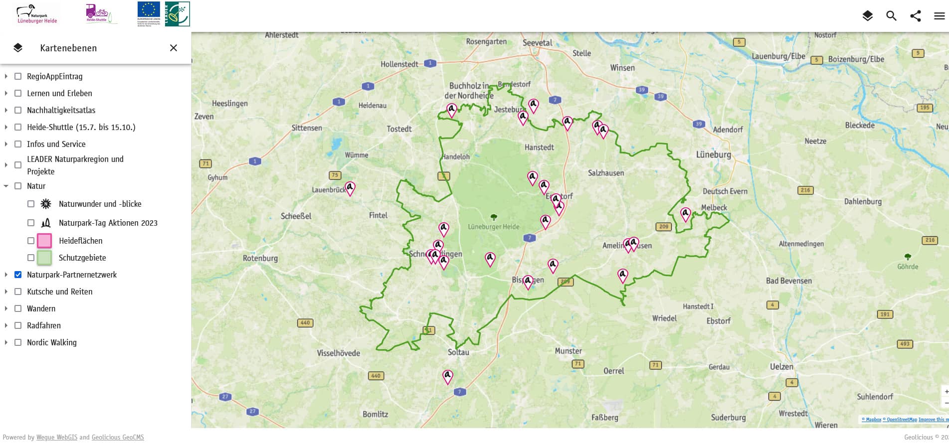 Karte des Naturpark-Partnernetzwerks des Naturparks Lüneburger Heide - Stand 12/2023
