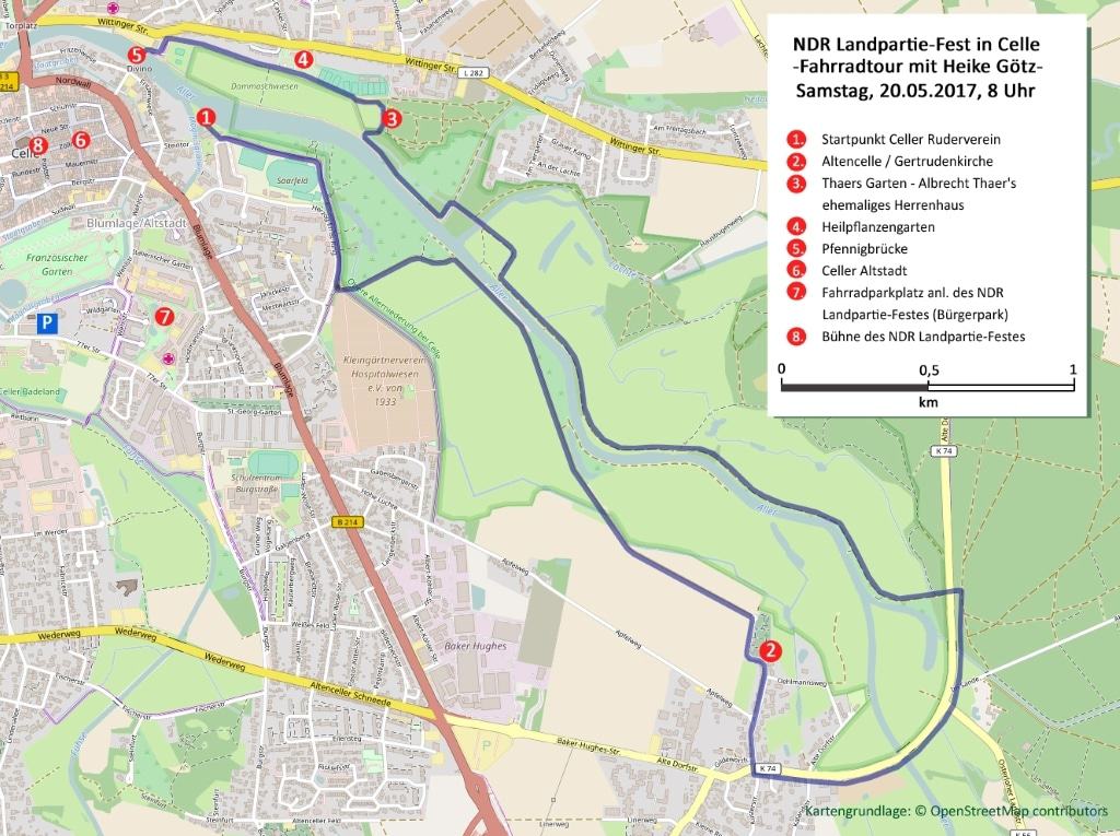 Strecke und Highlights des Eröffnungsradtour zum NRD-Landpartie-Fest 2017