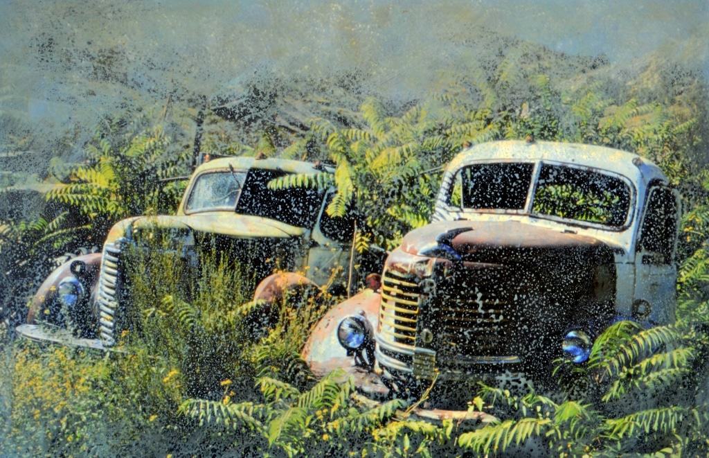 Gemälde in POPOC-Technik von “one stop, Colorado”, USA”, 80 cm x 120 cm Hinrich JW Schüler, 2016